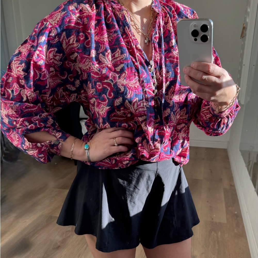 Anthropologie Pilcro Floral Pink and Blue Women's Top Size XS